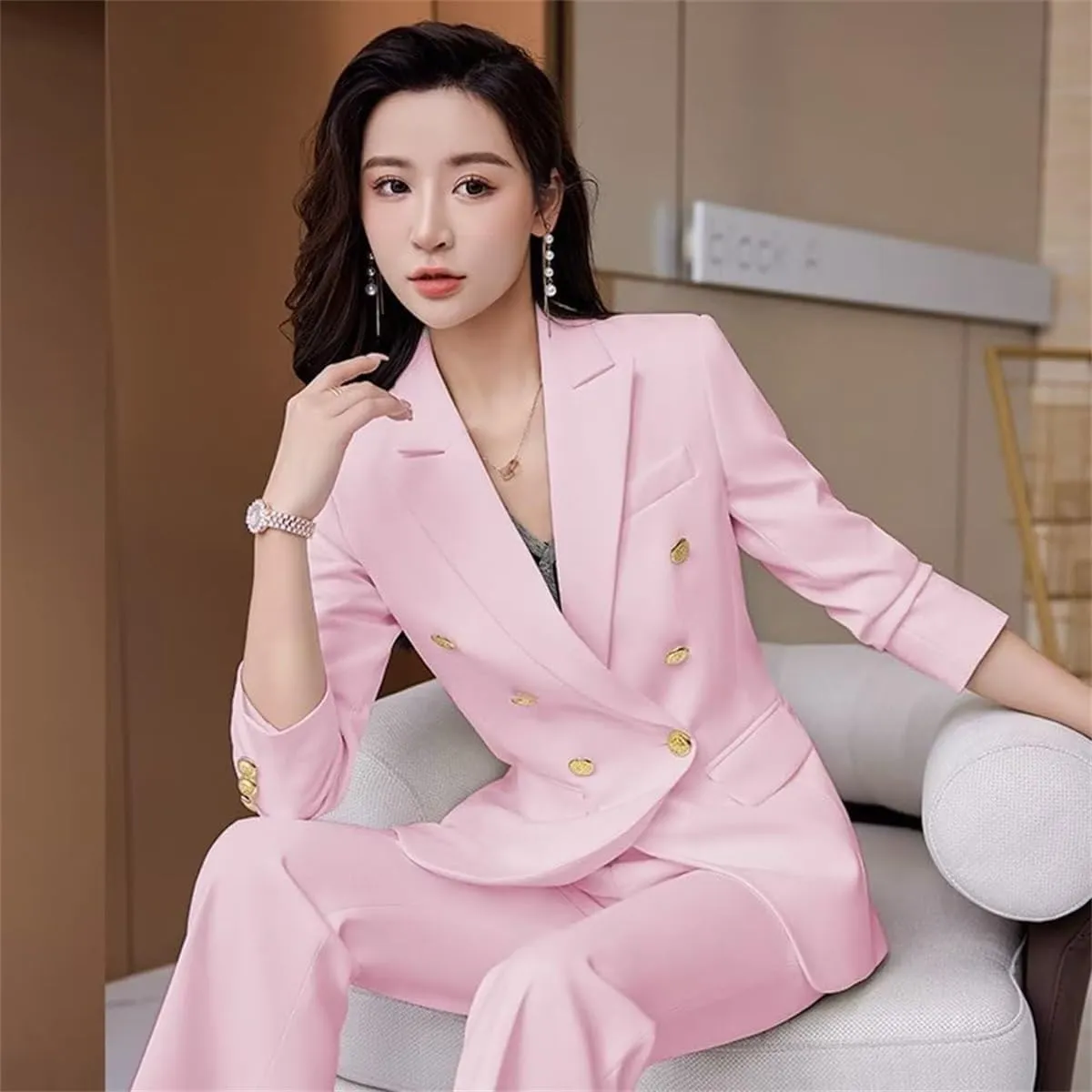 Women's 2024 Fall Business Blazer Pant Suit Set for Work 2 Pieces Set Suiting