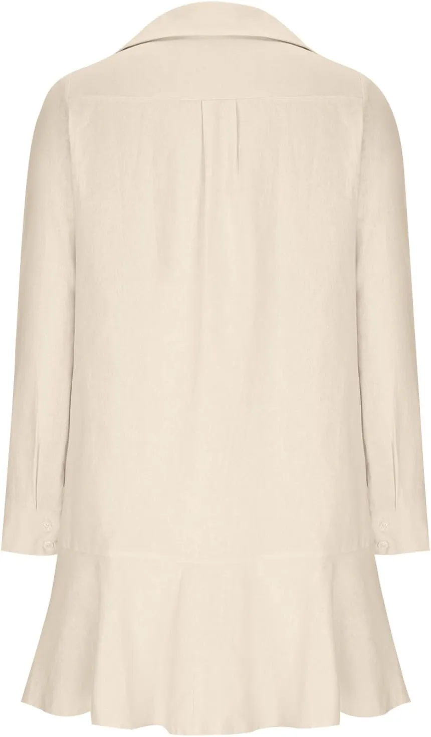Womens 2024 Summer Casual Button Down Dress 3/4 Rolled-Up Sleeve Loose Ruffle Mini Dress Solid Color Shirts Sun Dress