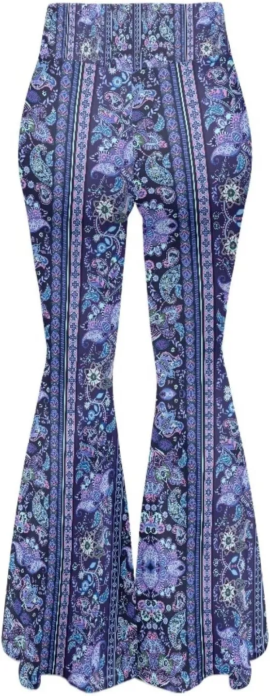 Women's 70S Yoga Pants Flare Ladies Hippie Flower Flared Leggings Athletic Leggings High Waisted Workout Pants
