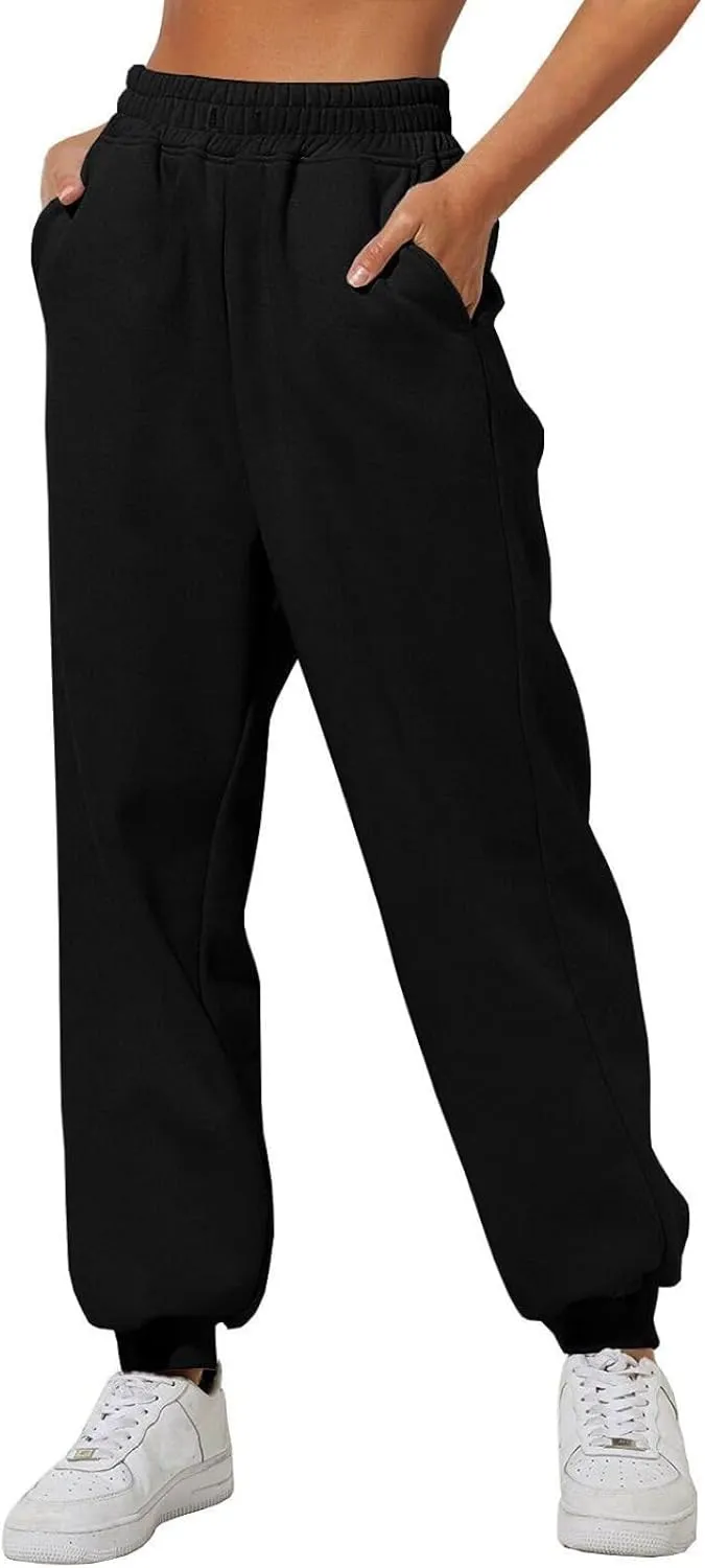 Women's Black Elastic Waist Jogging Pants,Casual Sports Trousers Baggy Harem Pants with Pockets Spring Autumn Gym Sports Hip Hop Trousers,Black,L