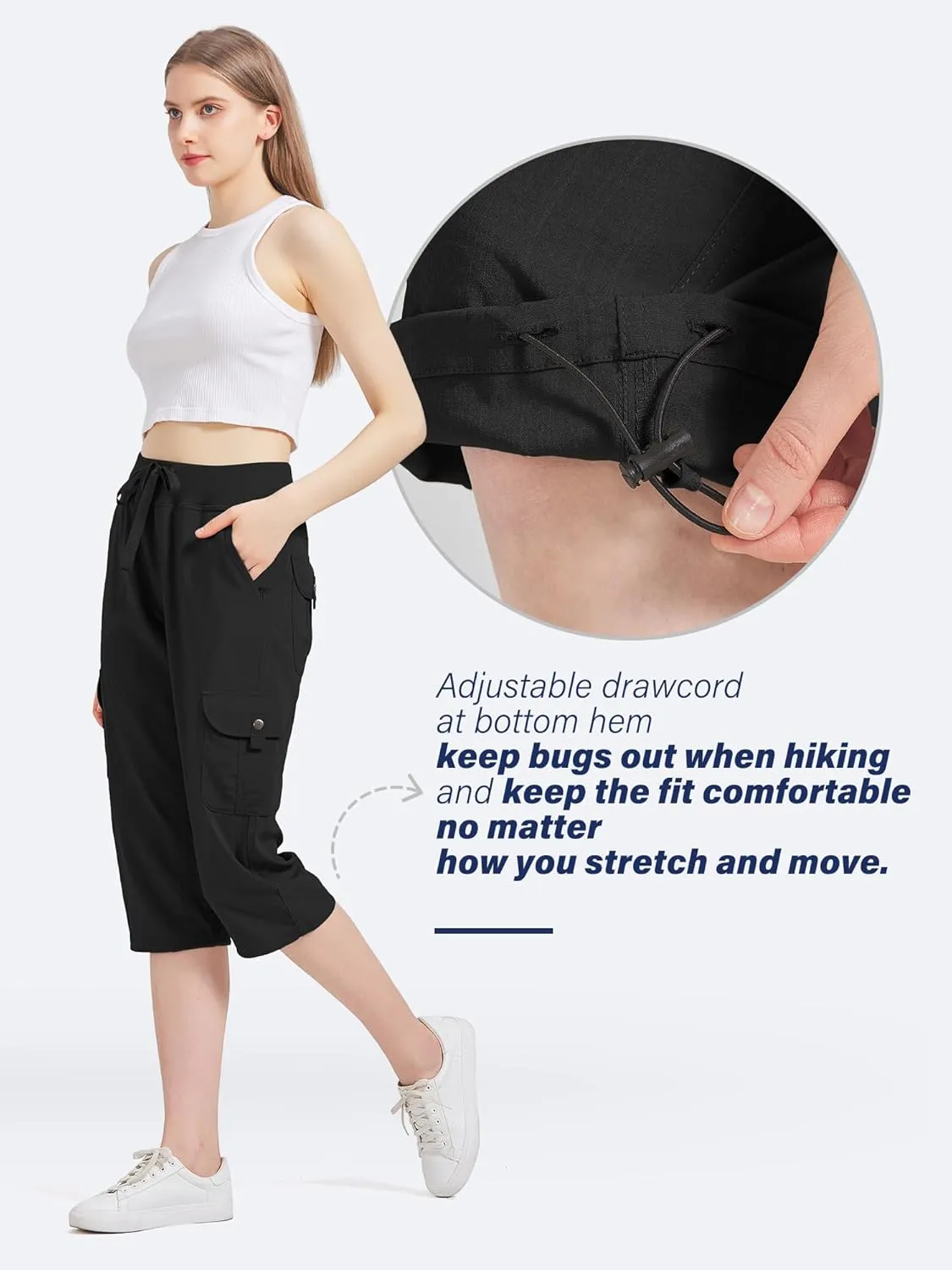 Women's Cargo Capris Hiking Pants Quick Dry Lightweight Athletic Outdoor Travel Loose Fit Casual Capris with Pockets