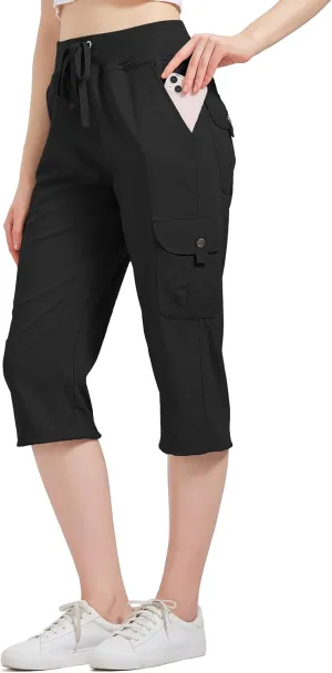 Women's Cargo Capris Hiking Pants Quick Dry Lightweight Athletic Outdoor Travel Loose Fit Casual Capris with Pockets