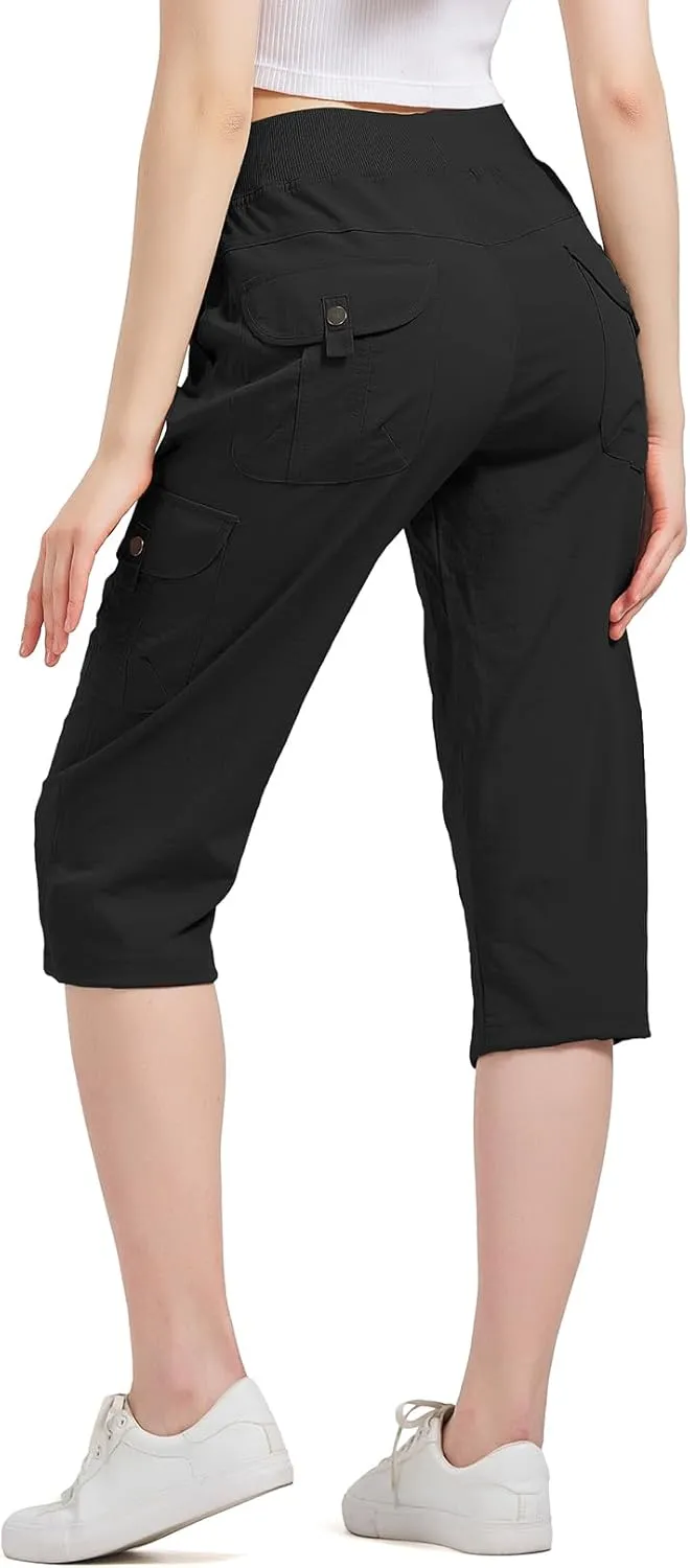 Women's Cargo Capris Hiking Pants Quick Dry Lightweight Athletic Outdoor Travel Loose Fit Casual Capris with Pockets