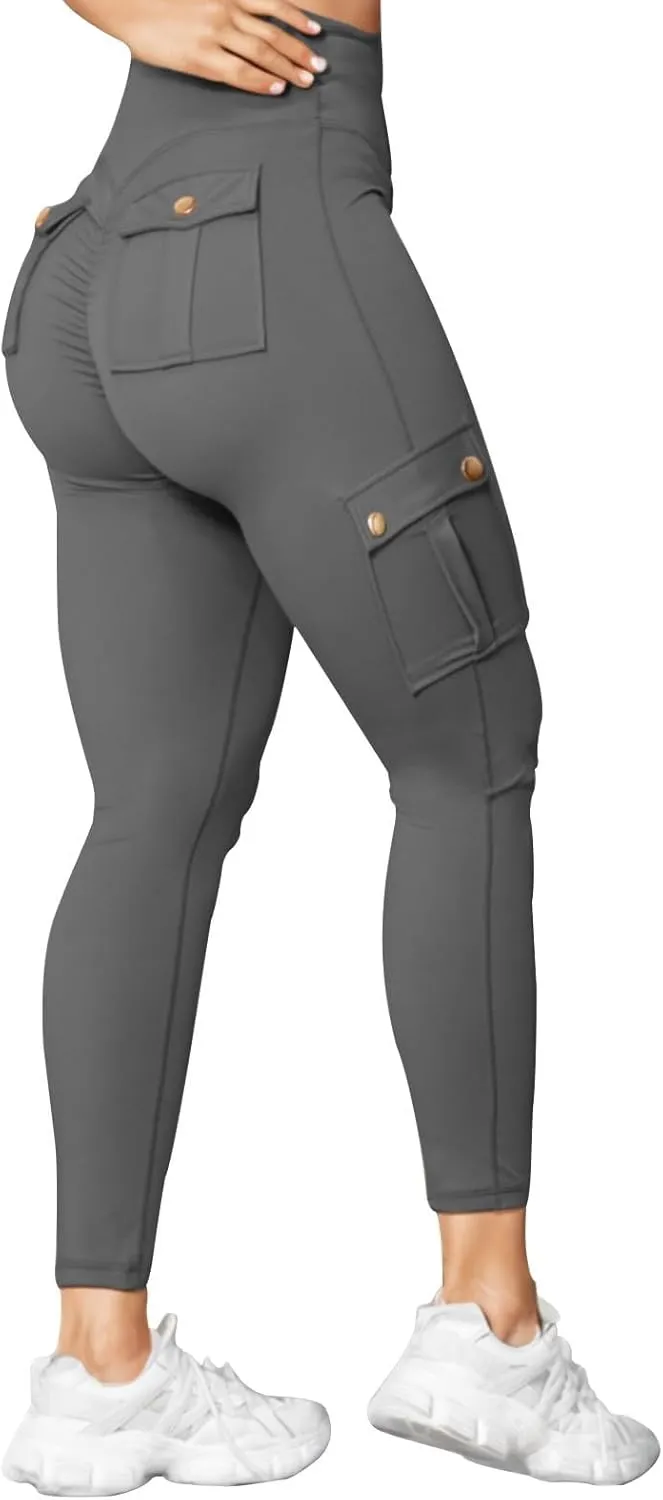 Womens Cargo Leggings High Waist Tummy Control Workout Yoga Pants Slim Fit Stretch Cargo Pants with Pockets 2025
