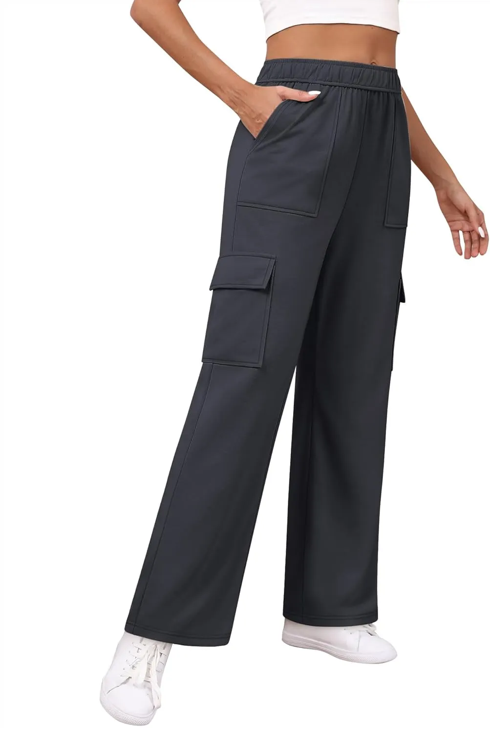 Women's Cargo Sweatpants with Pockets, High Waist Wide Leg Hiking Pants Casual Baggy Athletic Joggers Winter Fall