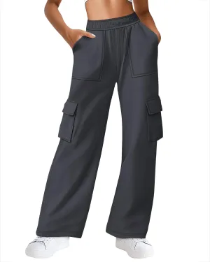 Women's Cargo Sweatpants with Pockets, High Waist Wide Leg Hiking Pants Casual Baggy Athletic Joggers Winter Fall