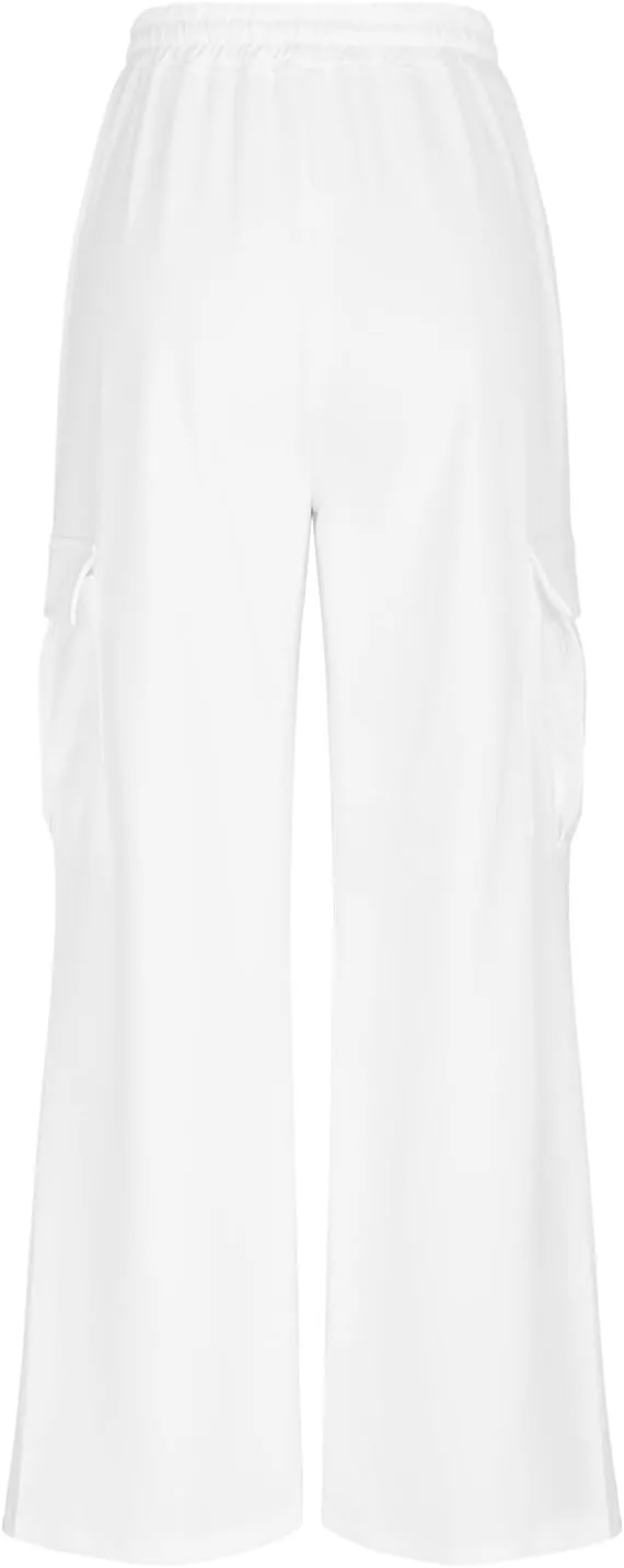 Womens Cargo Sweatpants with Pockets Wide Leg Baggy High Waisted Sweats Pants Drawstring Waist Athletic Trousers