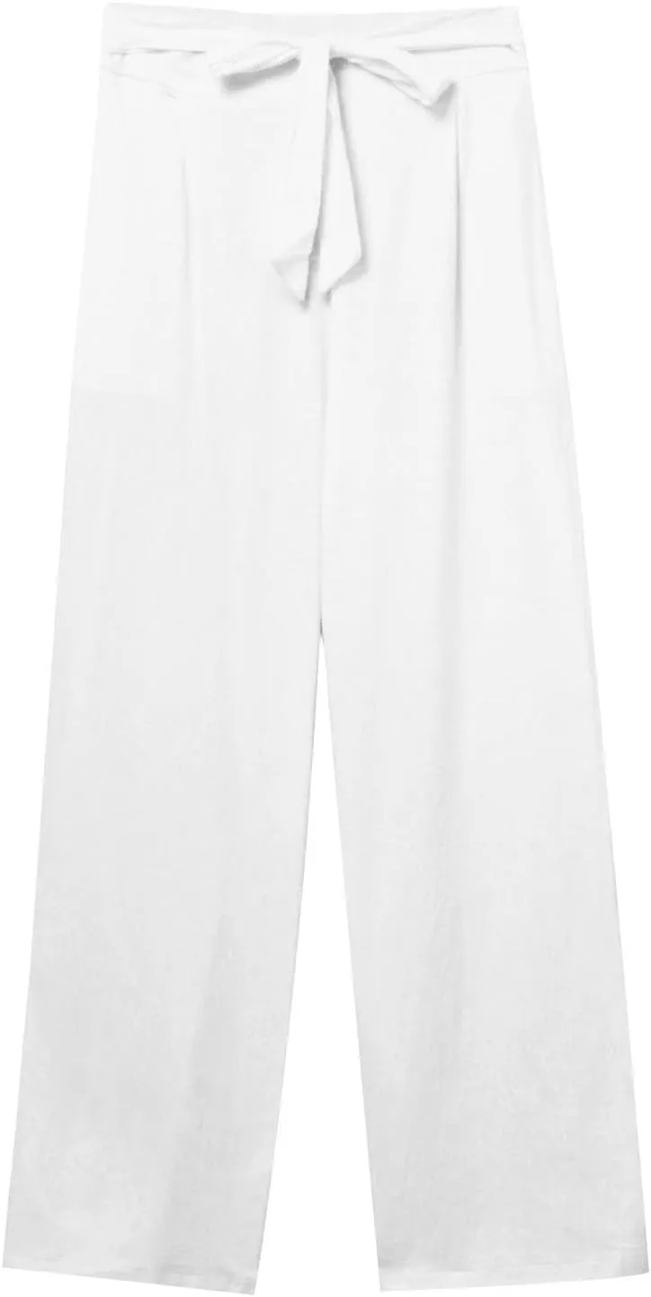 Womens Casual Cotton Linen Pants Elastic High Waist Drawstring Loose Fit Summer Pants Slacks Trousers with Pockets