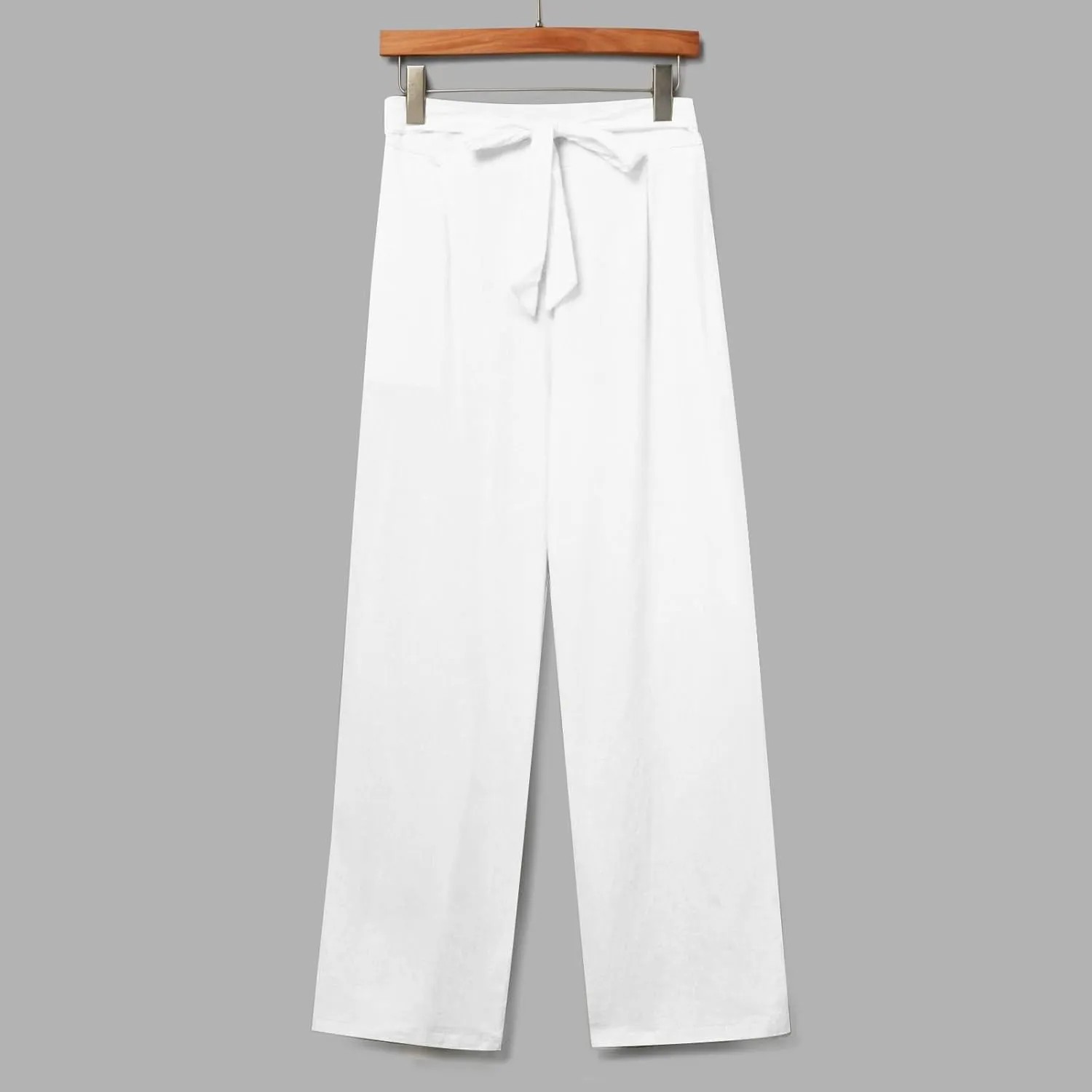 Womens Casual Cotton Linen Pants Elastic High Waist Drawstring Loose Fit Summer Pants Slacks Trousers with Pockets