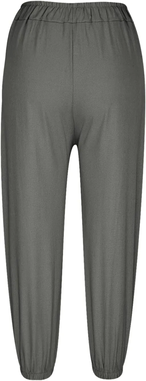 Women's Casual Lantern Tapered Harem Pants High Waist Baggy Cotton Linen Pants Summer Ankle Trousers with Pockets