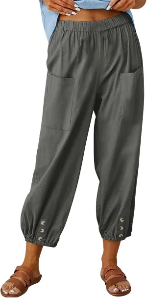 Women's Casual Lantern Tapered Harem Pants High Waist Baggy Cotton Linen Pants Summer Ankle Trousers with Pockets