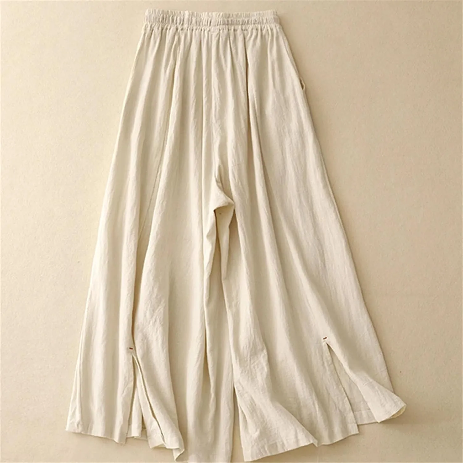 Women's Cotton Linen High-Waisted Wide-Leg Pants  Loose Fit Straight-Leg Drawstring Waist Casual Summer Trousers