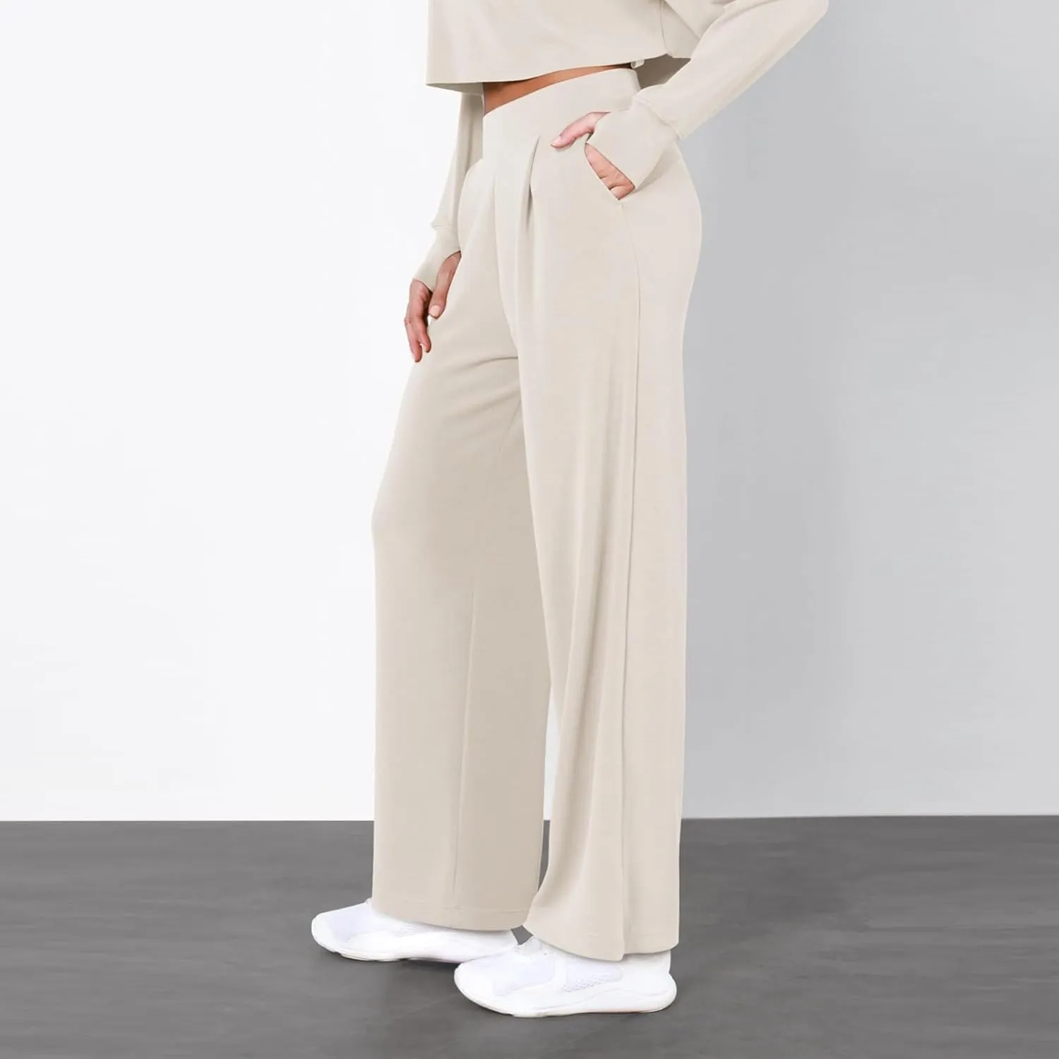 Women's Cotton Linen Summer Casual Palazzo Lounge Pants Low Waist Baggy Stretchy Slim-Fit Pants Vacation