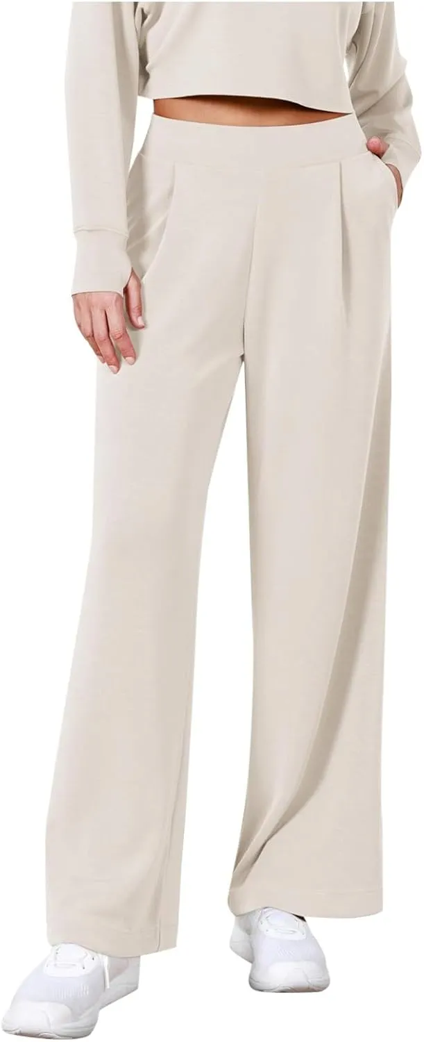 Women's Cotton Linen Summer Casual Palazzo Lounge Pants Low Waist Baggy Stretchy Slim-Fit Pants Vacation
