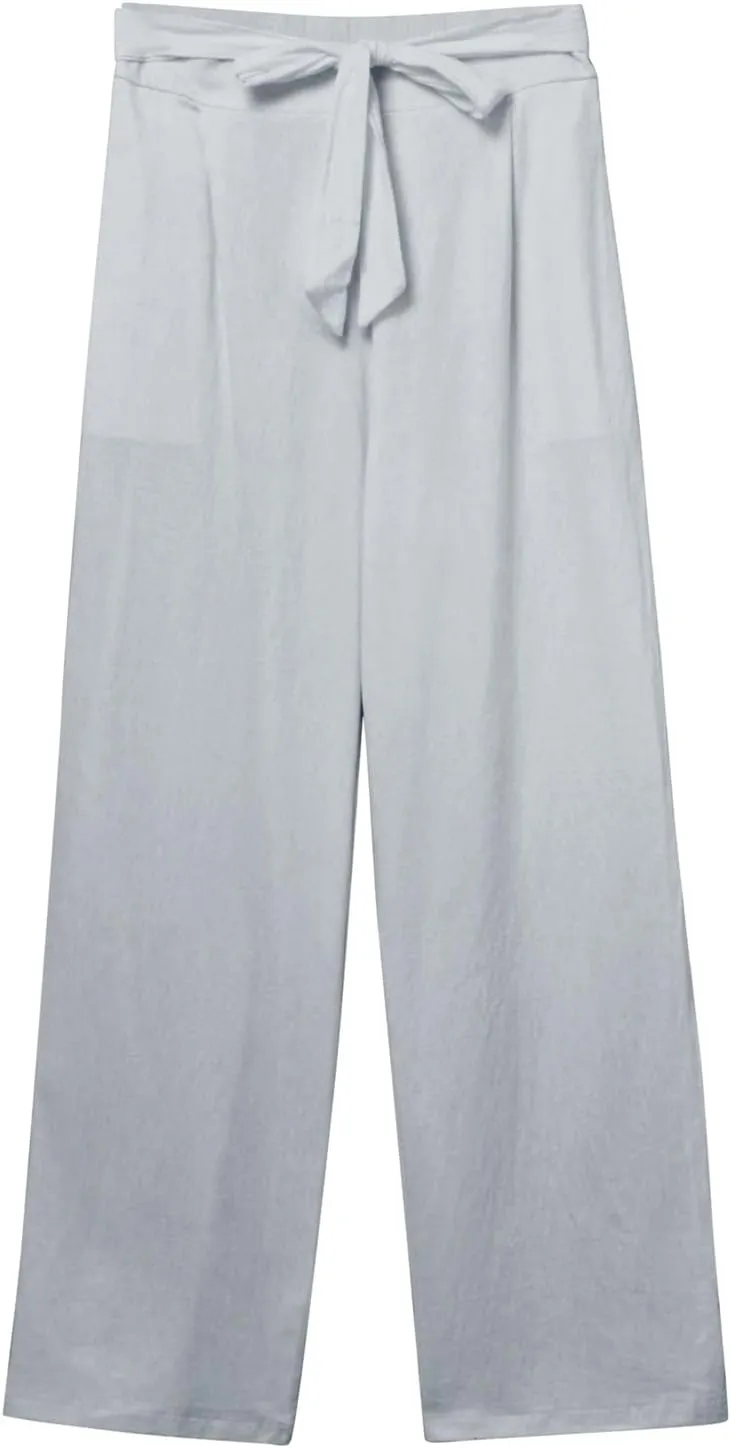 Womens Cotton Linen Summer Pull On Palazzo Pants Elastic Waist Ankle Length Slim-Fit Pant Trousers Vacation