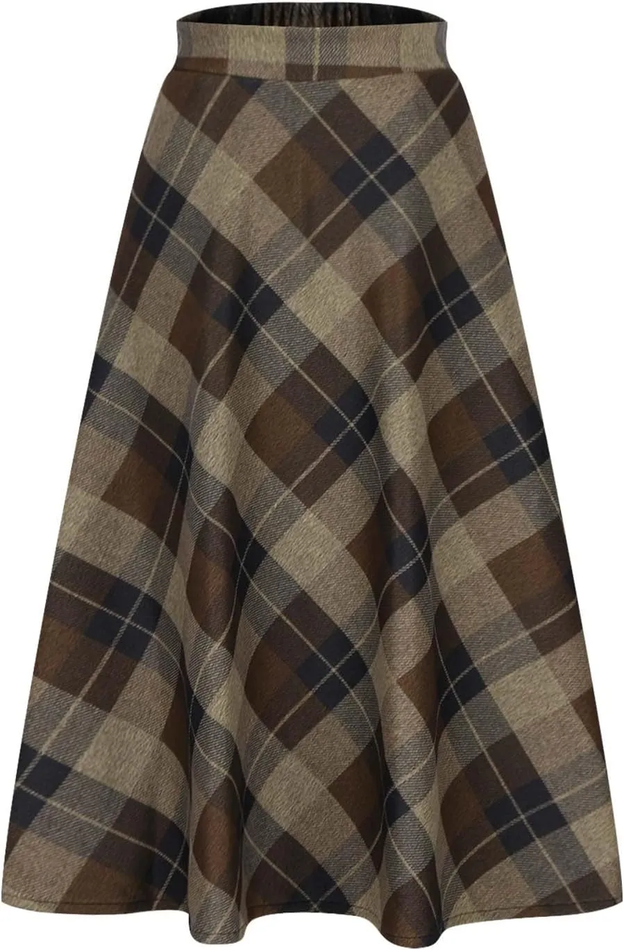 Womens Fall Winter High Waist A-Line Pleated Wool Midi Length Skirt A-Line Plaid Vintage Dressy Elegant Maxi Skirts