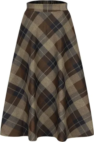 Womens Fall Winter High Waist A-Line Pleated Wool Midi Length Skirt A-Line Plaid Vintage Dressy Elegant Maxi Skirts