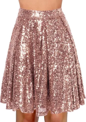 Women's Fashion High Waist Pleated Solid Color Short Skirt Loose Sequin Skirt Skirts for Women Knee Length with