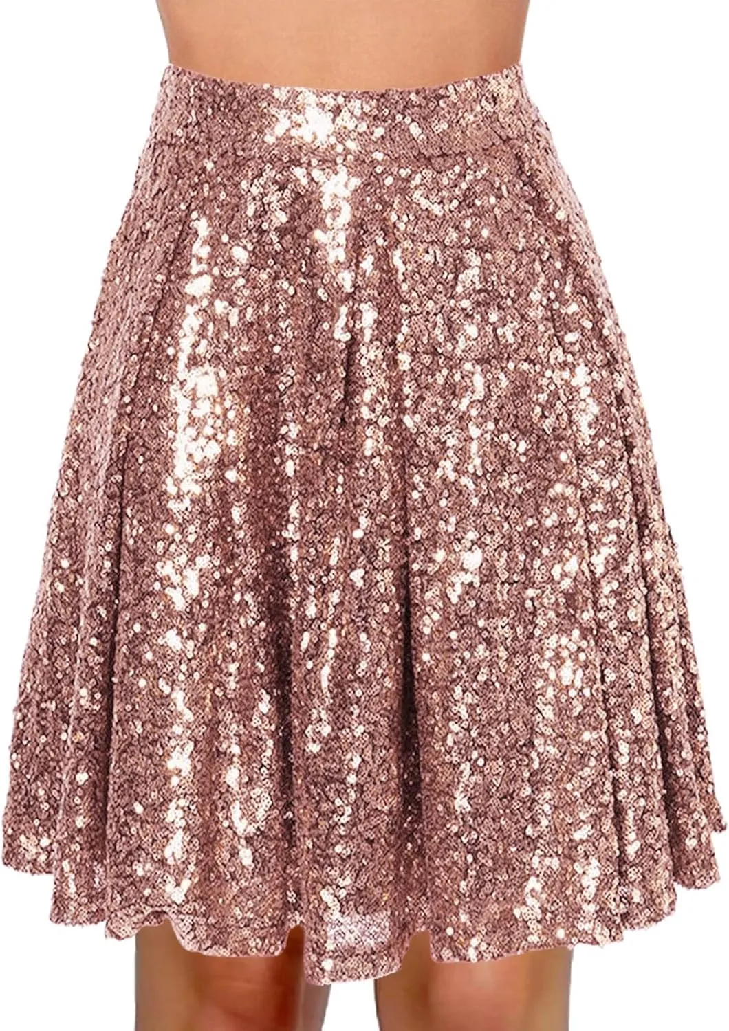 Women's Fashion High Waist Pleated Solid Color Short Skirt Loose Sequin Skirt Skirts for Women Knee Length with
