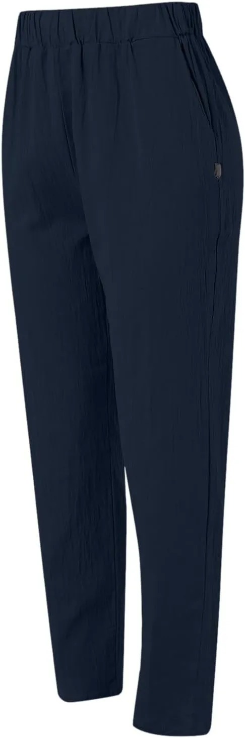 Women's Fashion Loose Linen Pants Elastic Waist Solid Color Cotton Pants Summer Casual Lounge Beach Trousers Pockets