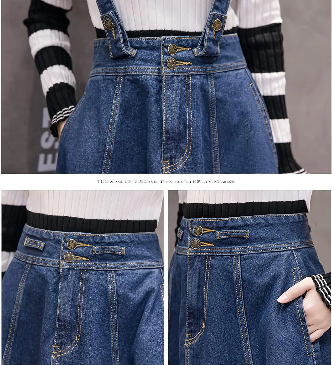 Women's Flare A Line Denim Skirts High Waisted Long Swing Skirt Flowy Pleated Midi Jean Skirt with Pockets