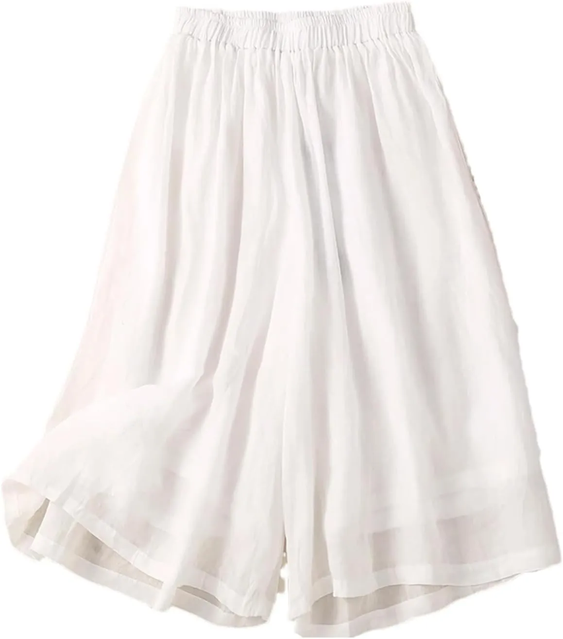 Women's High Waist Linen Wide Leg Pants  Summer Loose Fit Casual Seven-Point Trousers