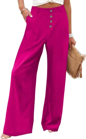 Womens High Waisted Wide Leg Palazzo Pants Casual Lounge Boho Flowy Pants with Pockets