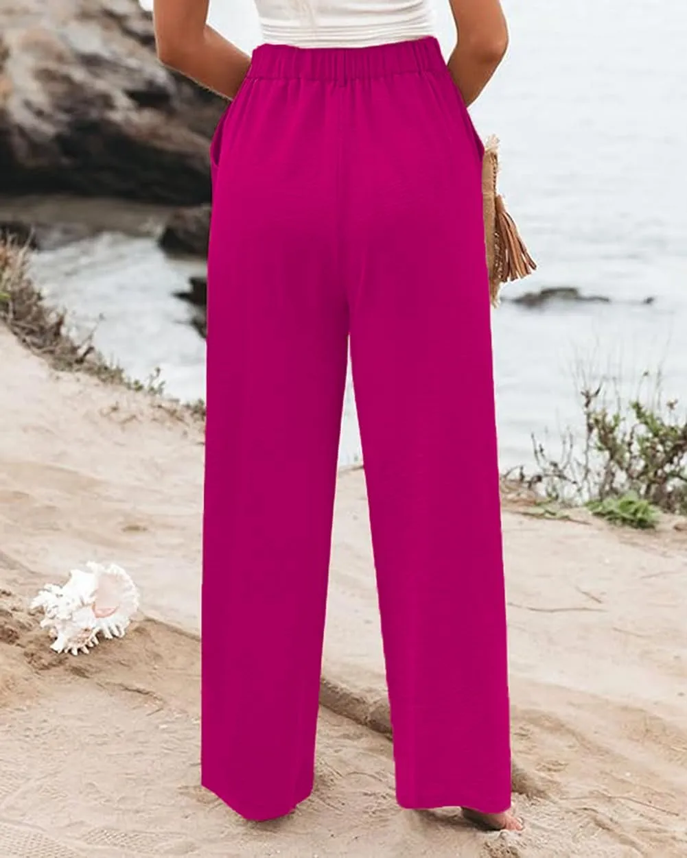 Womens High Waisted Wide Leg Palazzo Pants Casual Lounge Boho Flowy Pants with Pockets