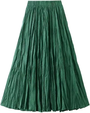 Women's Light Irregular Pleated A-Line Skirt Spring High Waist Solid Color Loose Skirts