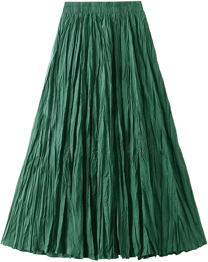 Women's Light Irregular Pleated A-Line Skirt Spring High Waist Solid Color Loose Skirts