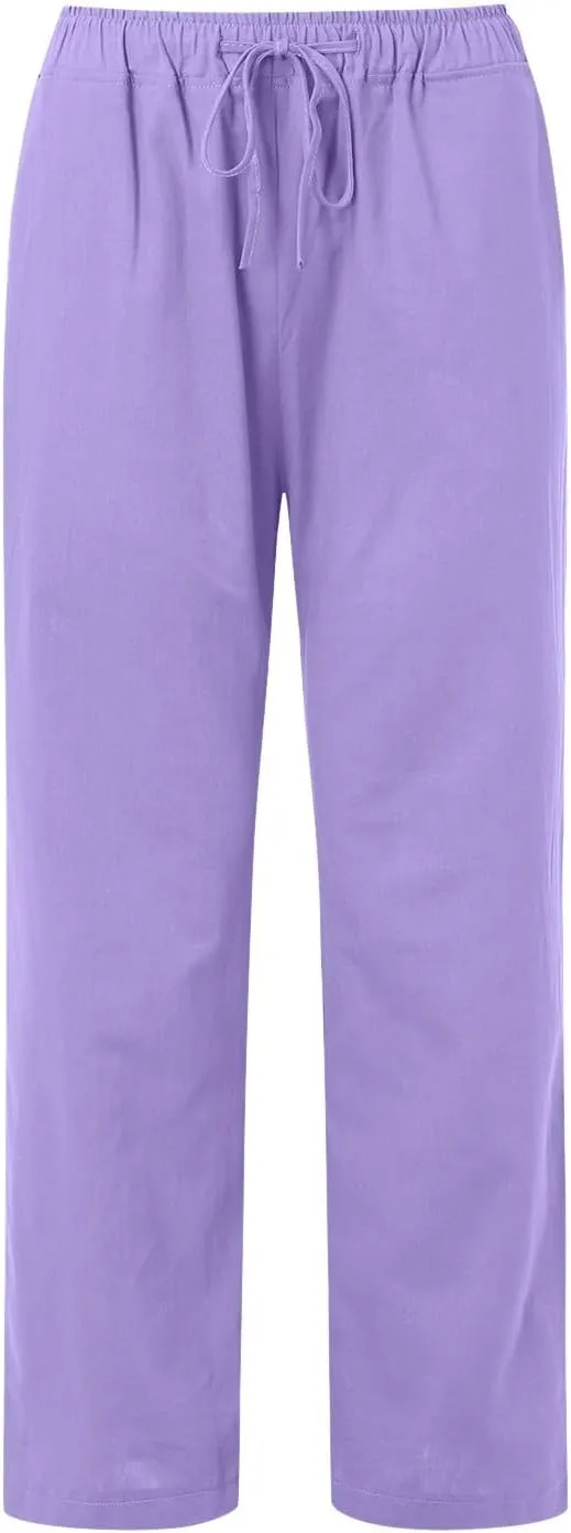 Women's Linen Blend Summer Cropped Palazzo Pants High Waist Lounge Pants Loose Fit Palazzo Lounge Pants Beach