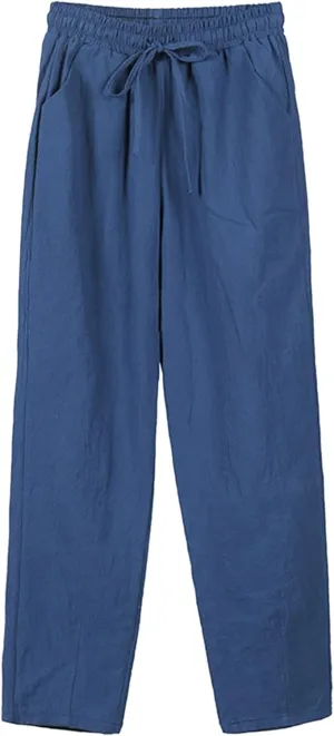 Women's Linen Blend Summer Palazzo Pant Trousers Low Waist Stretchy Slim Fit Palazzo Pants Trendy