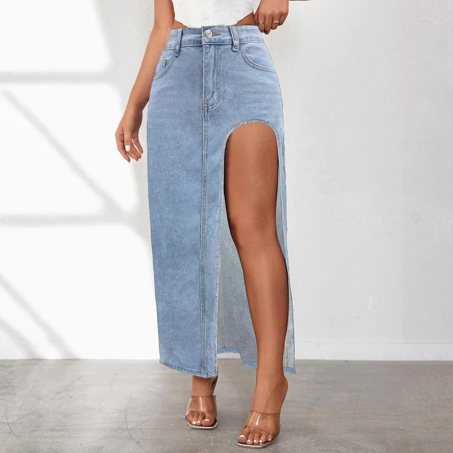 Womens Linen Blend Summer Split Flowy Pant Trousers Elastic Waist Long Lounge Loose Fit Palazzo Lounge Pants Office