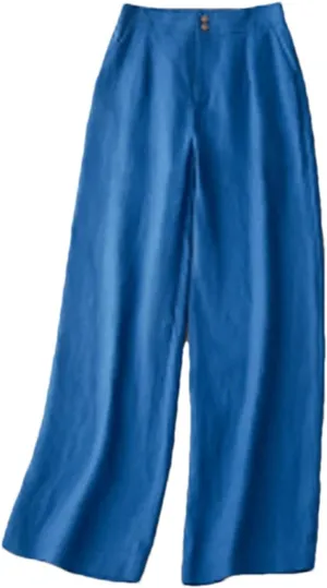 Women's Linen High Waist Wide Leg Pants  Loose Casual Straight Pants Button-Up Summer Trousers