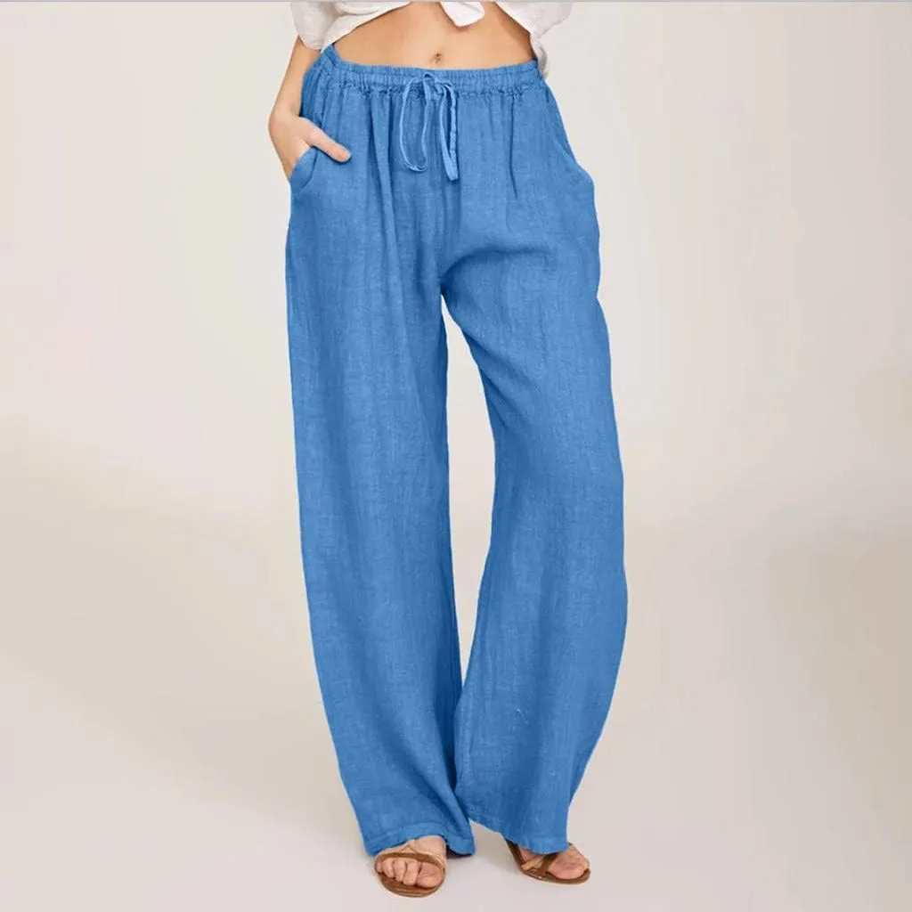 Womens Linen Pants 2025 Casual High Waist Wide Leg Trousers Summer Lightweight Loose Beach Palazzo with Pockets