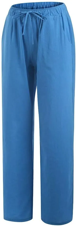 Womens Linen Pants 2025 Casual High Waist Wide Leg Trousers Summer Lightweight Loose Beach Palazzo with Pockets