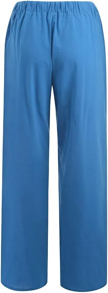 Womens Linen Pants 2025 Casual High Waist Wide Leg Trousers Summer Lightweight Loose Beach Palazzo with Pockets