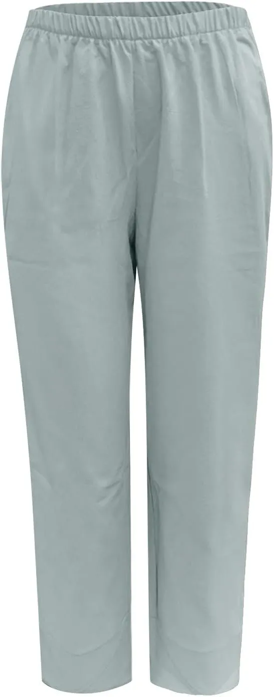 Womens Linen Pants for Summer High Waist Lightweight Lounge Trousers 2025 Trendy Casual Cropped Pants with Pockets