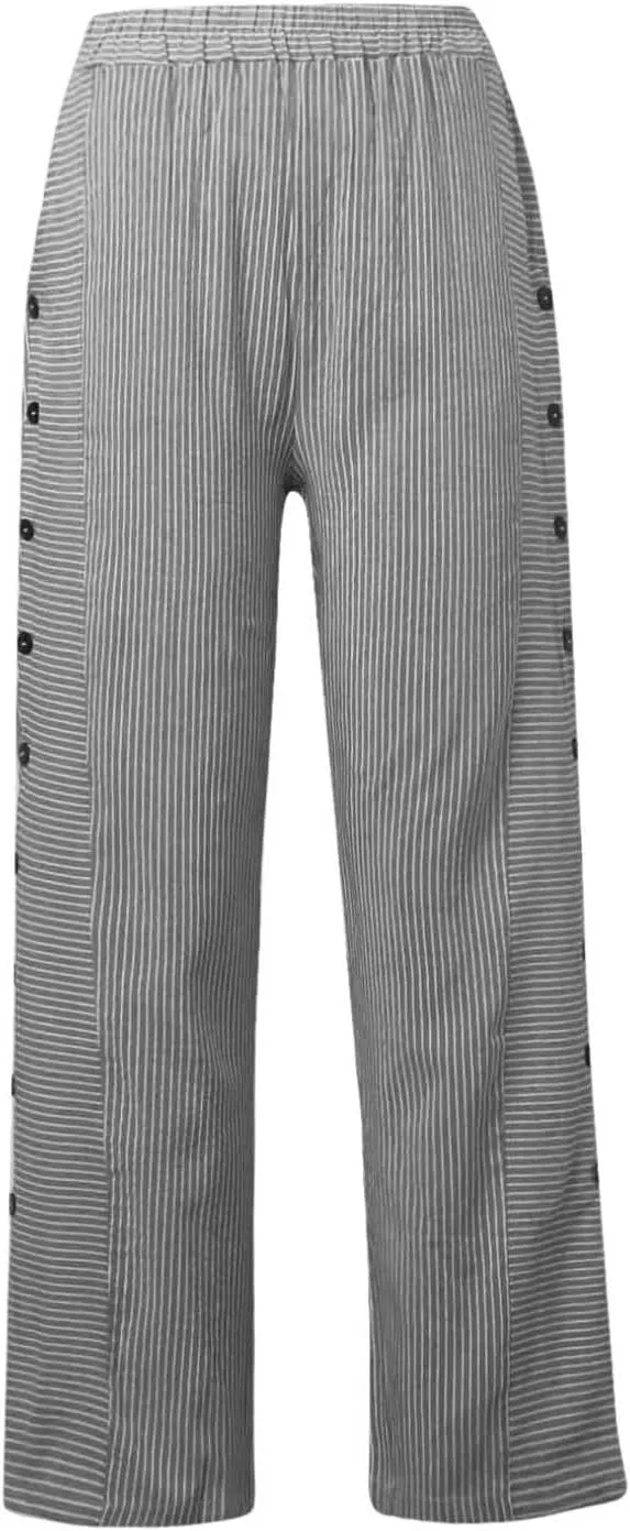 Womens Linen Pants Plus Size Striped Summer Casual Gauze Pants Elastic High Waist Wide Leg Loose Fit Workout Trousers