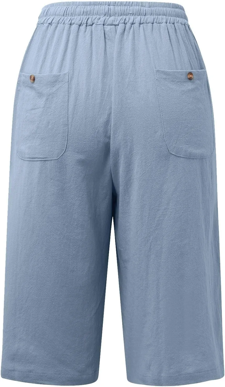 Women's Linen Summer Floral Palazzo Pants Elastic Waisted Baggy Stretchy Slim-Fit Pants Office