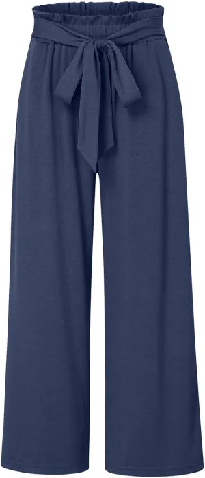 Womens Linen Summer Printed Palazzo Lounge Pants Elastic Waisted Straight Plus Size Palazzo Pants Vacation
