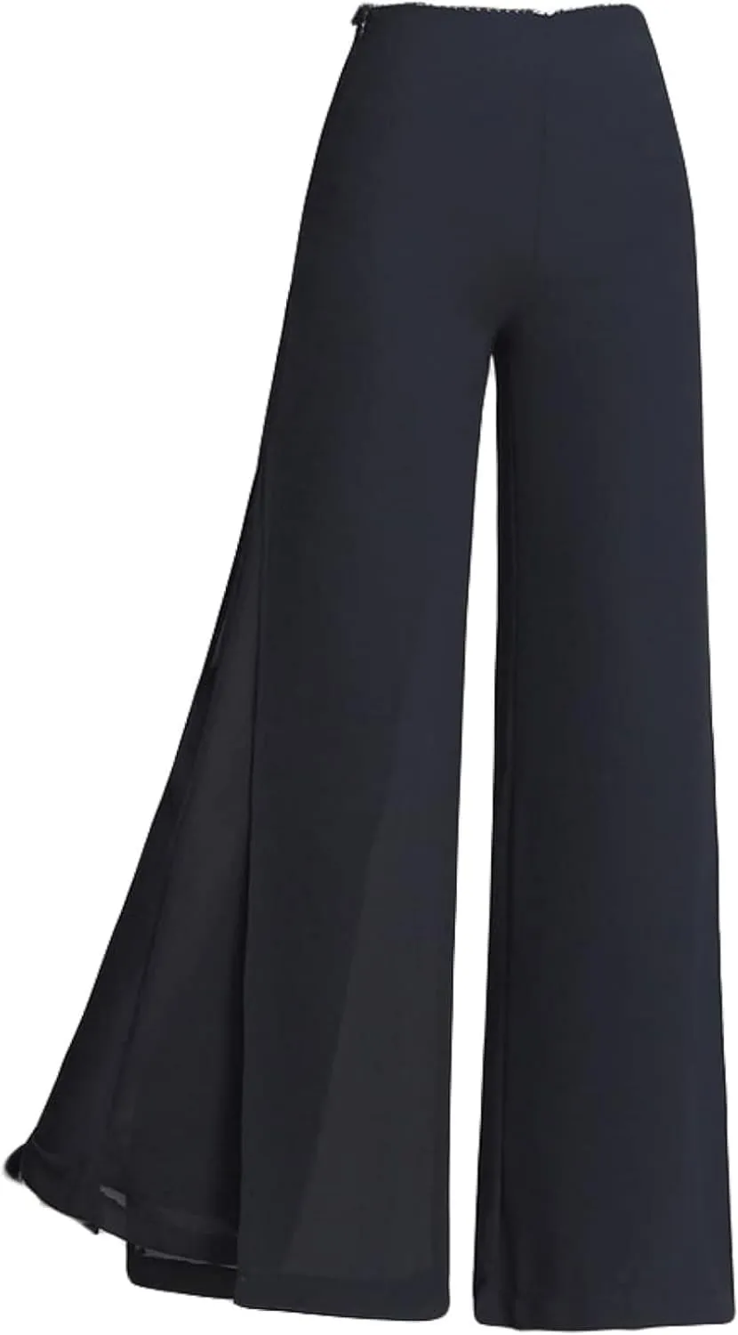 Women's Long Pants Summer Wide Leg Pants High Waist Double Layered Split Chiffon Long Pants Loose Dance Pants
