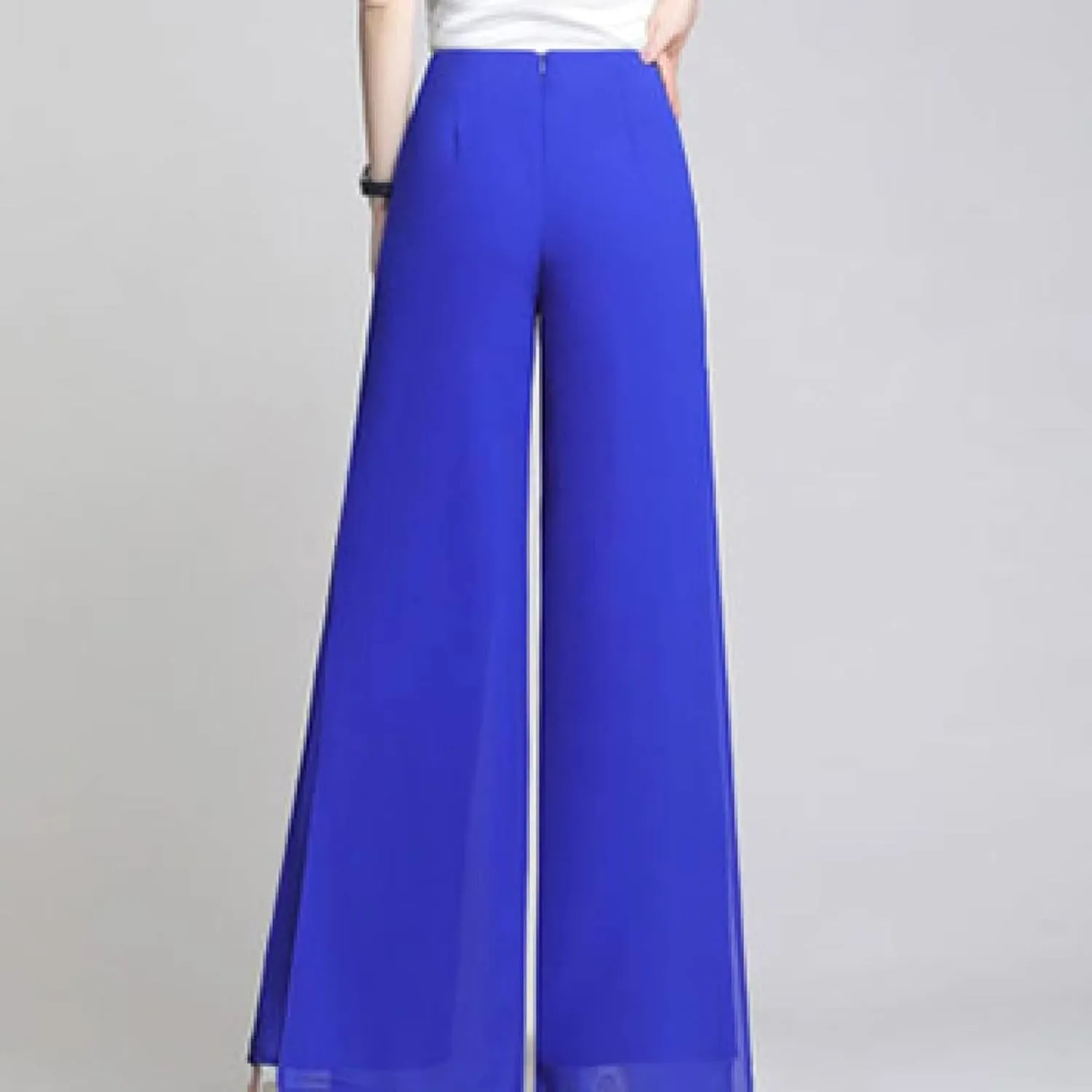 Women's Long Pants Summer Wide Leg Pants High Waist Double Layered Split Chiffon Long Pants Loose Dance Pants
