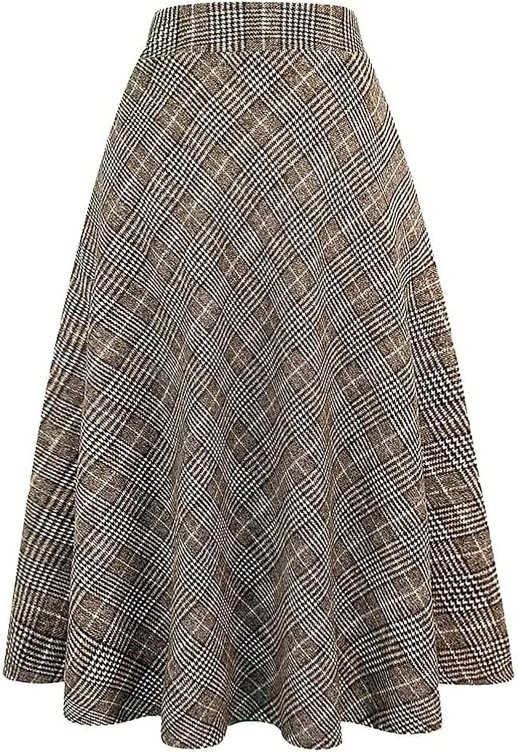 Women's Long Plaid Wool Skirt Fall Winter High Waist A-line Pleated Wool Tartan Skirts