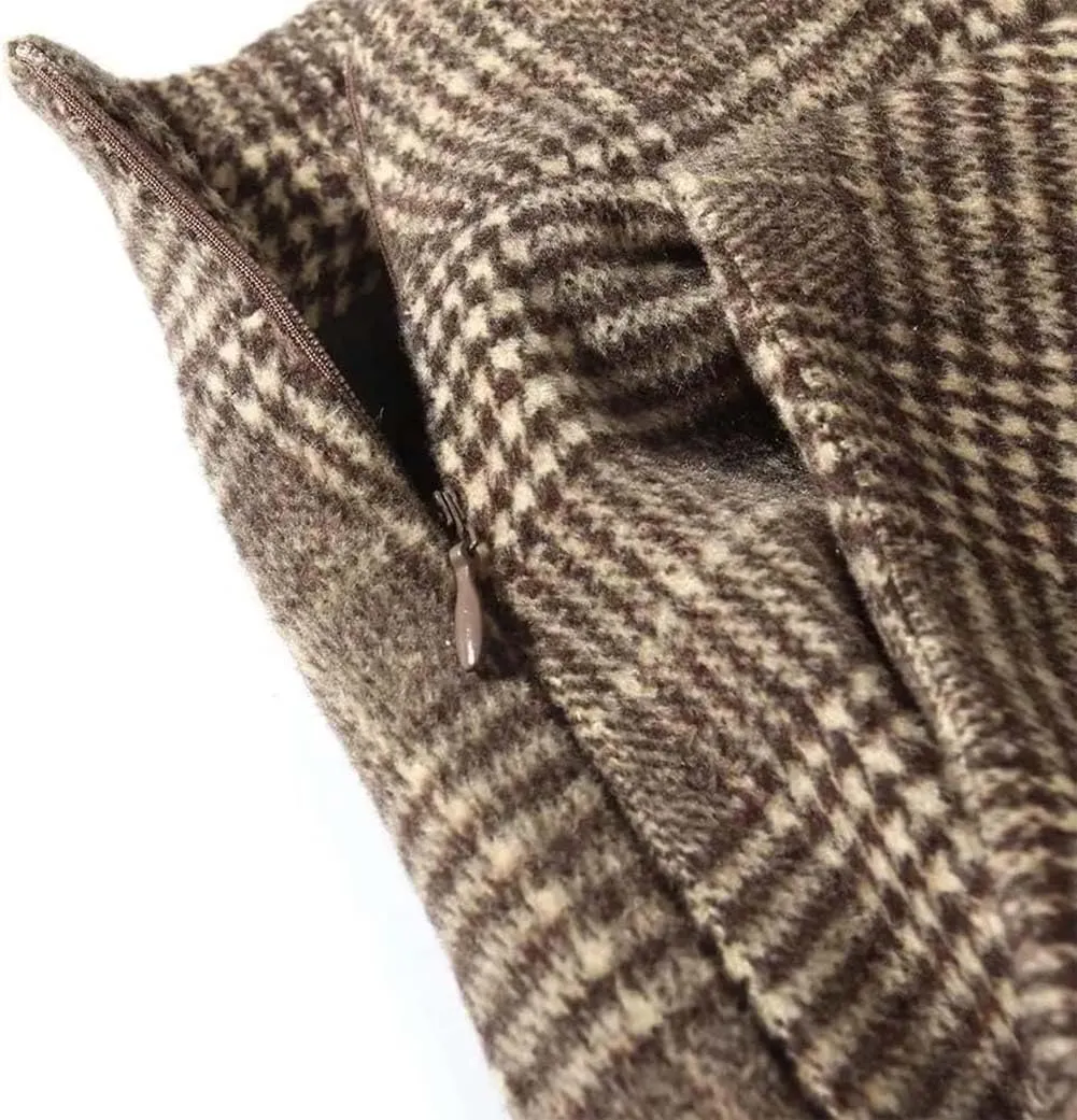Women's Long Plaid Wool Skirt Fall Winter High Waist A-line Pleated Wool Tartan Skirts