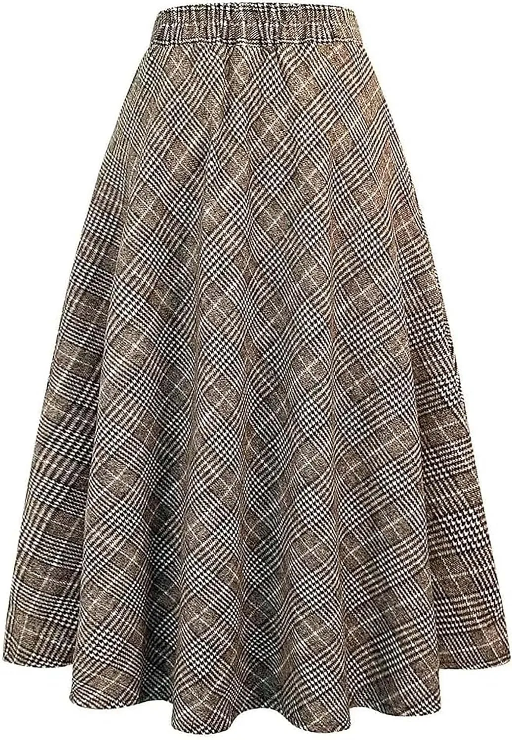 Women's Long Plaid Wool Skirt Fall Winter High Waist A-line Pleated Wool Tartan Skirts
