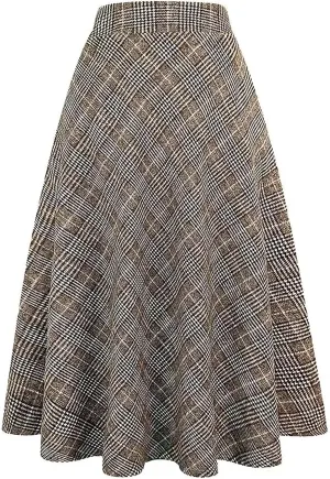 Women's Long Plaid Wool Skirt Fall Winter High Waist A-line Pleated Wool Tartan Skirts