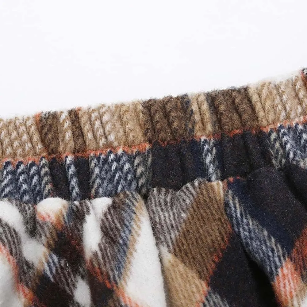 Women's Long Plaid Wool Skirt Fall Winter High Waist A-line Pleated Wool Tartan Skirts