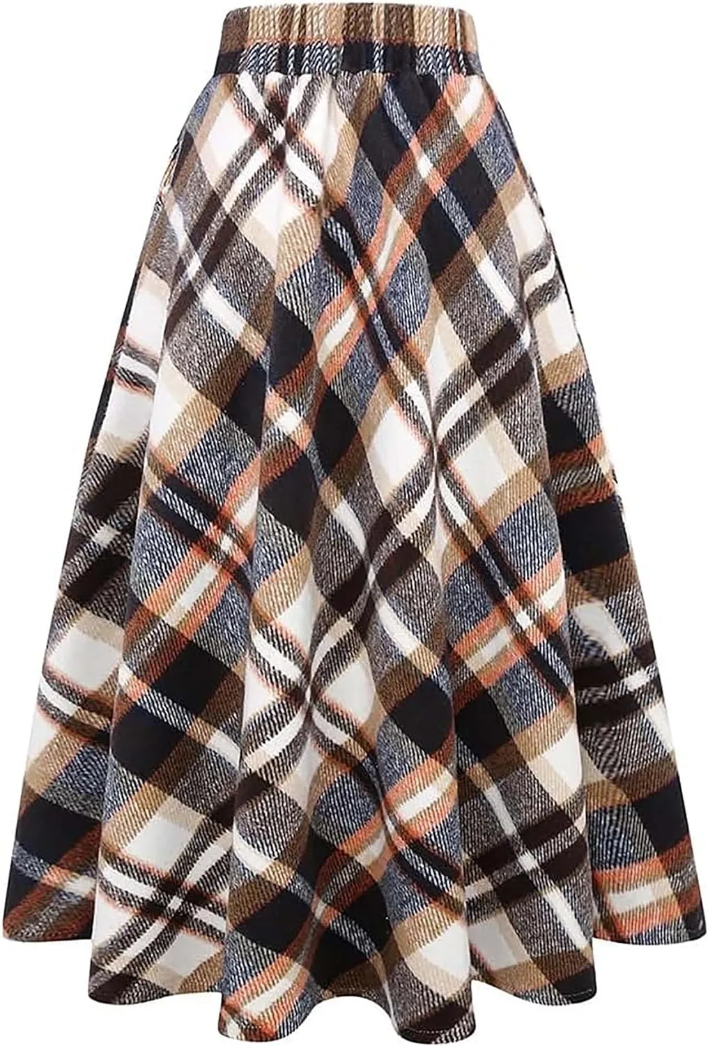 Women's Long Plaid Wool Skirt Fall Winter High Waist A-line Pleated Wool Tartan Skirts