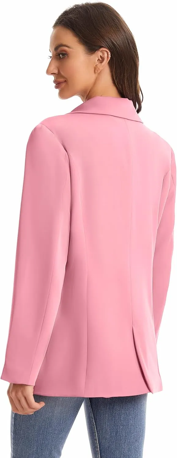 Women's Long Sleeve Open Front Blazer with Zipper Pockets